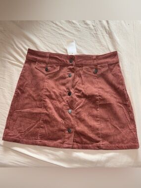 Love Tree Rust Corduroy Button-Front Mini Skirt